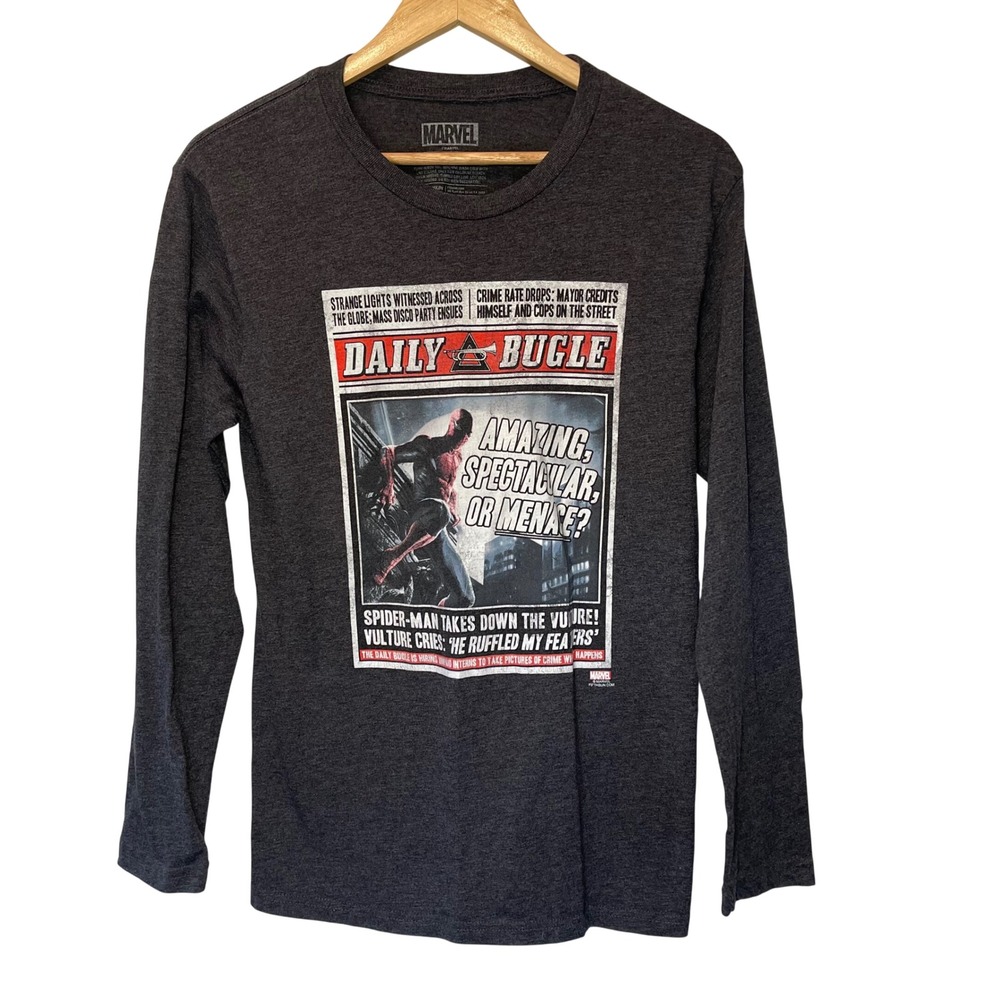 Marvel Spider-Man Daily Bugle Long Sleeve Graphic‎ T-Shirt Mens Medium Charcoal
